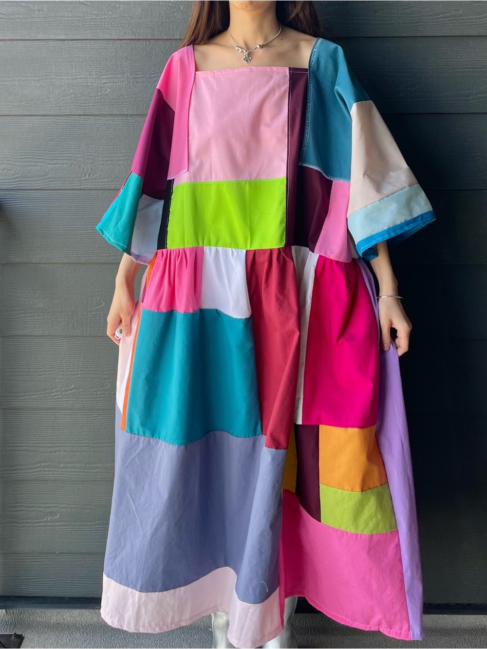 Handmade Quilted Patchwork Colorblock Dress SKU 06233